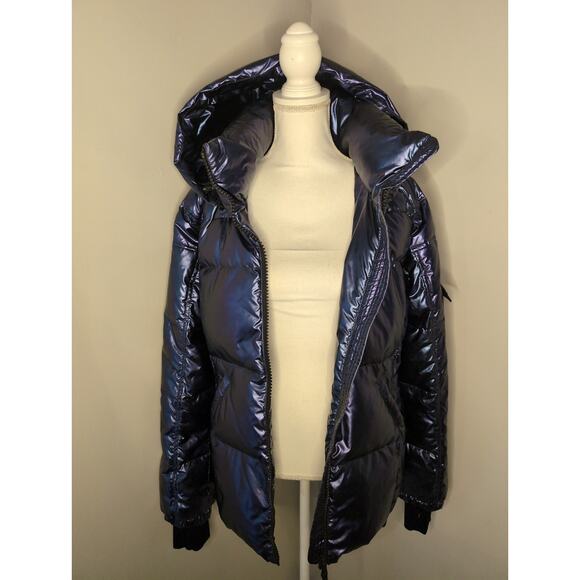 S13 NY blue metallic satin space Y2K futuristic Kylie puffer jacket - Picture 8 of 14